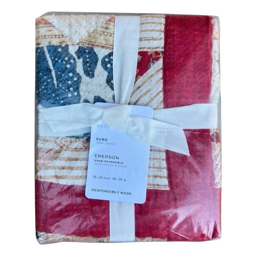 NWT | POTTERY BARN EUROPEAN SQUARE EMERSON HAND QUILTED COTTON REVERSIBLE SHAM